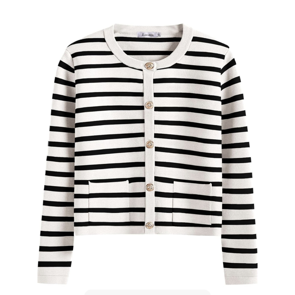 Women's Long Sleeve Striped Sweater Button Cardigan. Anrabess. NWT. Black/White